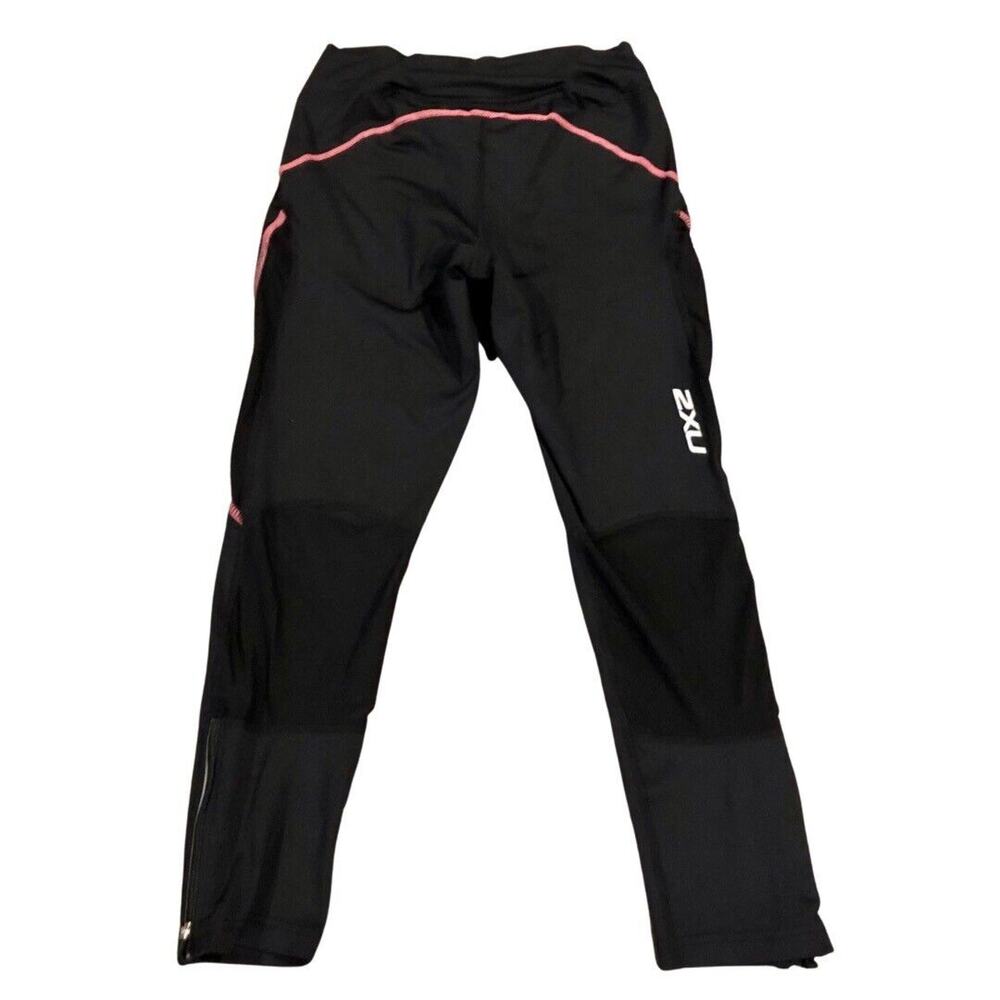 2XU Compression Leggings Small Black Pink Stitch Pocket Zipper Ankles Drawstring